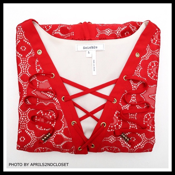 RED LACE UP V-NECK 3/4 SLEEVES MINI DRESS A2C - Picture 6 of 8